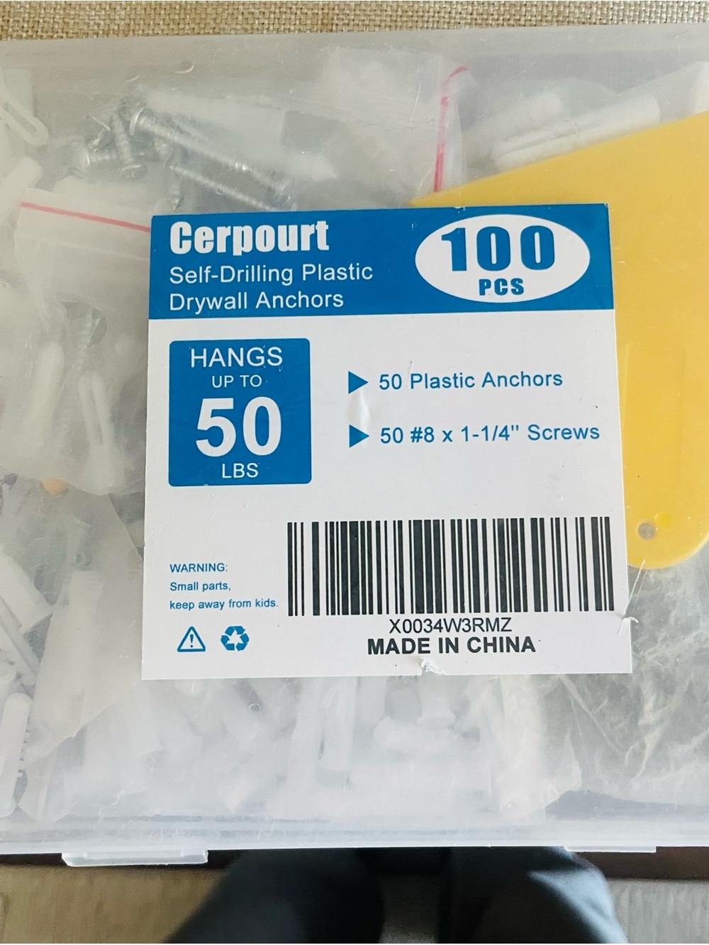 White Self-Drilling Drywall Anchors - 100 Pack